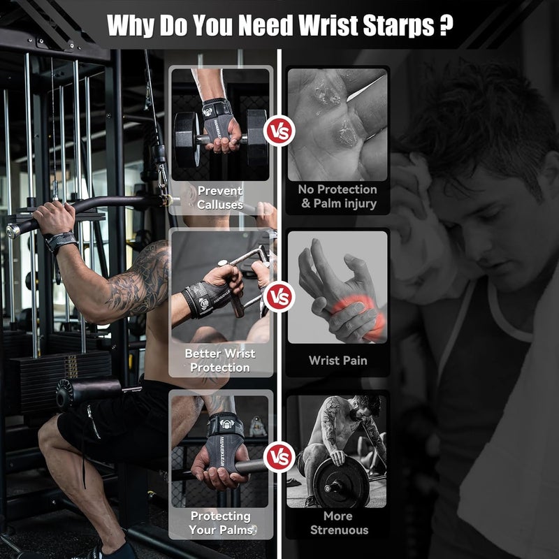M MANUEKLEAR MANUEKLEAR Gym Straps Weight Lifting, Double Leather Lifting Straps for Men Deadlift with Cushion Wrist Loop, Gym Lifting Wrist Wraps for Weightlifting - Image 3